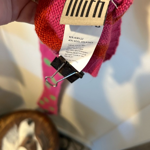 Lilith 6’ long pink, red, & lime green wool, alpaca blend scarf. This is from 96 - Picture 6 of 7